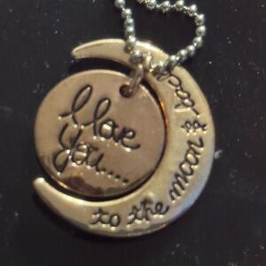 Gold Pendant Necklace earth moon I Love You to the Moon and Back